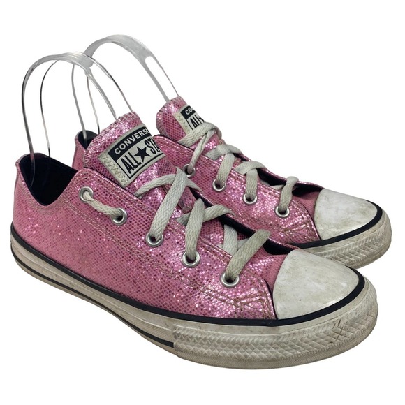 Converse All-star size 3 Barbie Pink Sparkle Youth A01478C Glitter Sneaker Shoe - Picture 1 of 7
